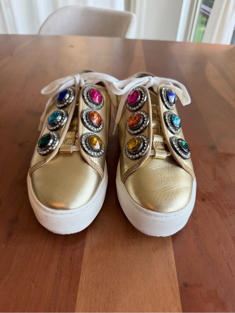 🩷💎 EUC Kurt Geiger Laney Octavia Gold Rainbow Jewel Sneakers EU 39 ✨ - Picture 3 of 11